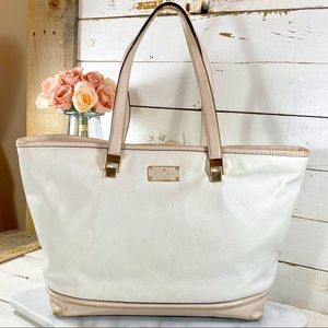 Kate Spade White & Beige Leather Tote